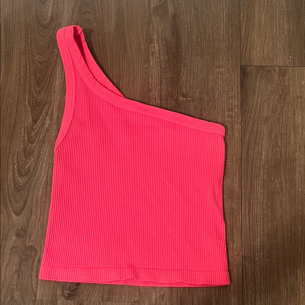 One-Shoulder Barbie Pink Ribbed Top